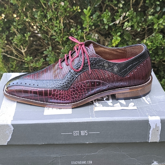 burgundy stacy adams dress shoes 25518-100 Stacy Adams Synchro Plain Toe Elastic Lace Up Sneaker Shoes White main image 1